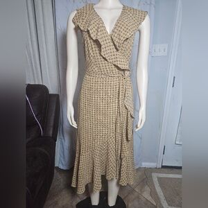 Elegant Beige Patterned Wrap Dress